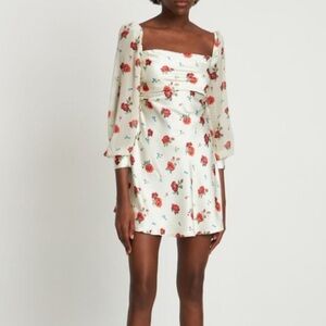 WEWOREWHAT NWOT Cream Optic White Multi Floral Puff Sleeve Cowl Neck Mini Dress